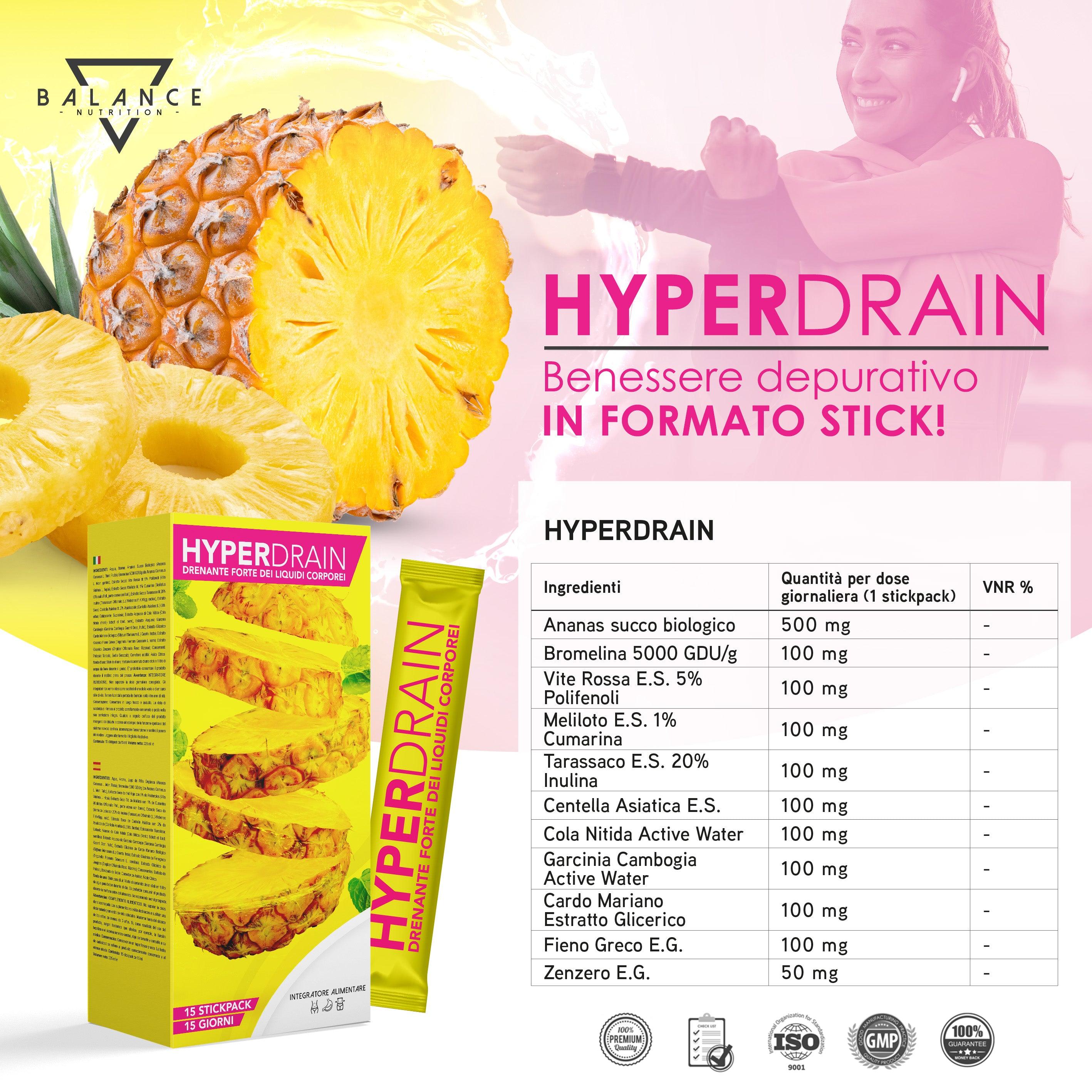 HYPERDRAIN® Bromelina 5000 - 15 Stickpack Liquidi per un Drenaggio Extra Forte
