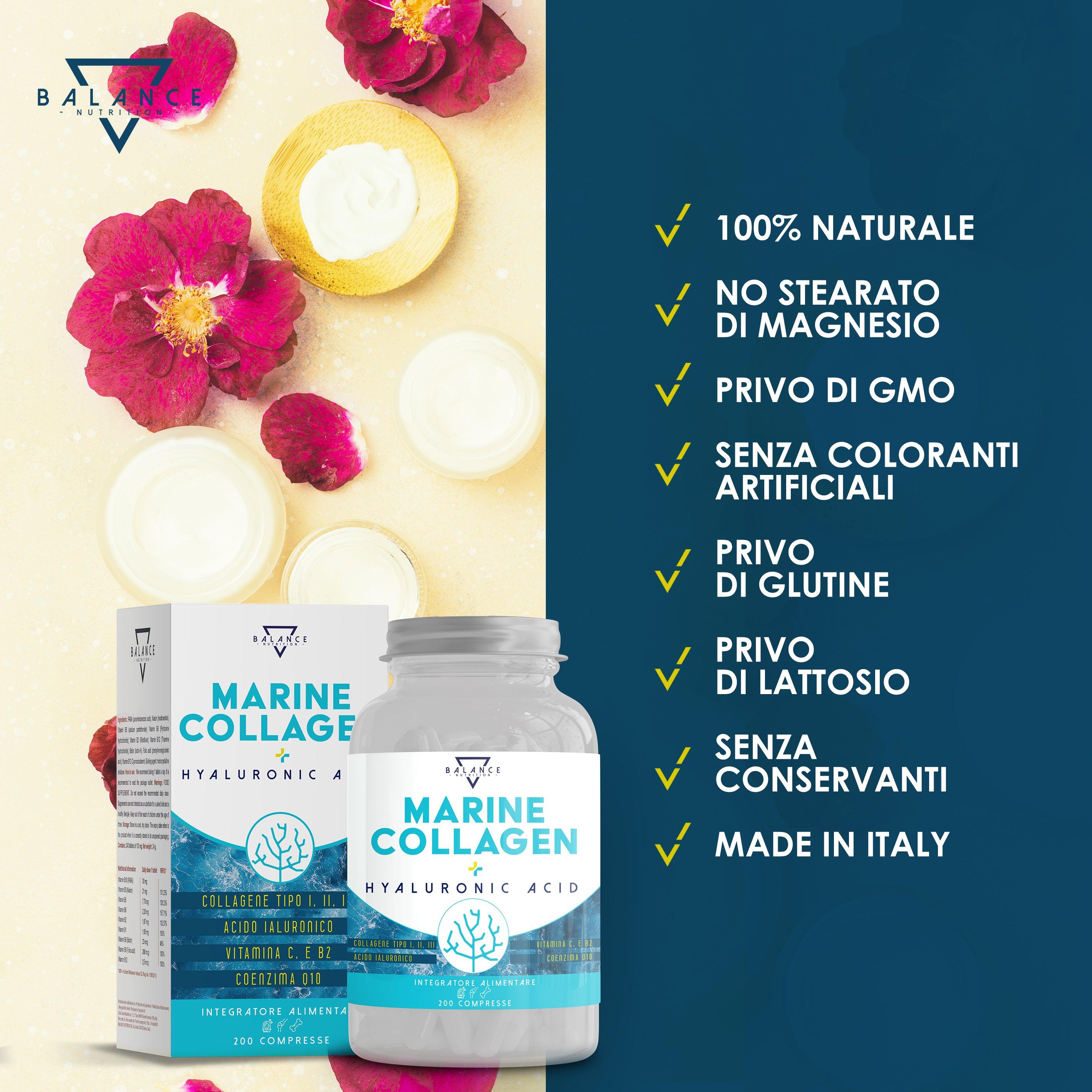 COLLAGENE MARINO® - 200 Compresse (fino a 7 mesi di fornitura) | Collagene Marino con Acido Ialuronico | Collagene di tipo I, II e III con Complex di 7 attivi, Ovomet®, Vitamina C e Coenzima Q10