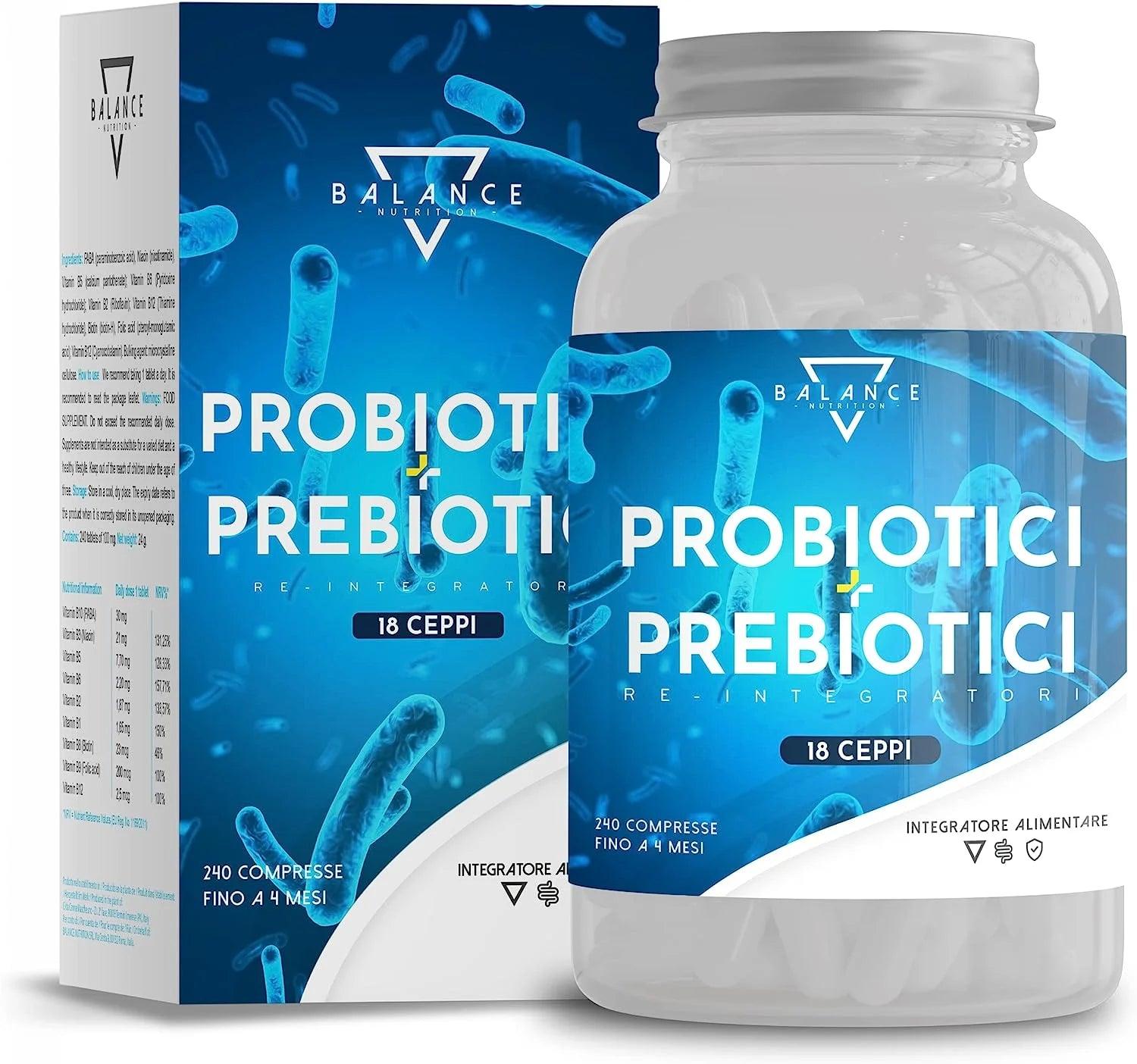 PROBIOTICI E PREBIOTICI - 240 CAPSULE | Fermenti Lattici Probiotici | Spettro Completo di 18 Ceppi Batterici tra cui, Lactobacillus, BifidoBacterium, Enzimi Digestivi, Inulina | fino a 20 Miliardi CFU