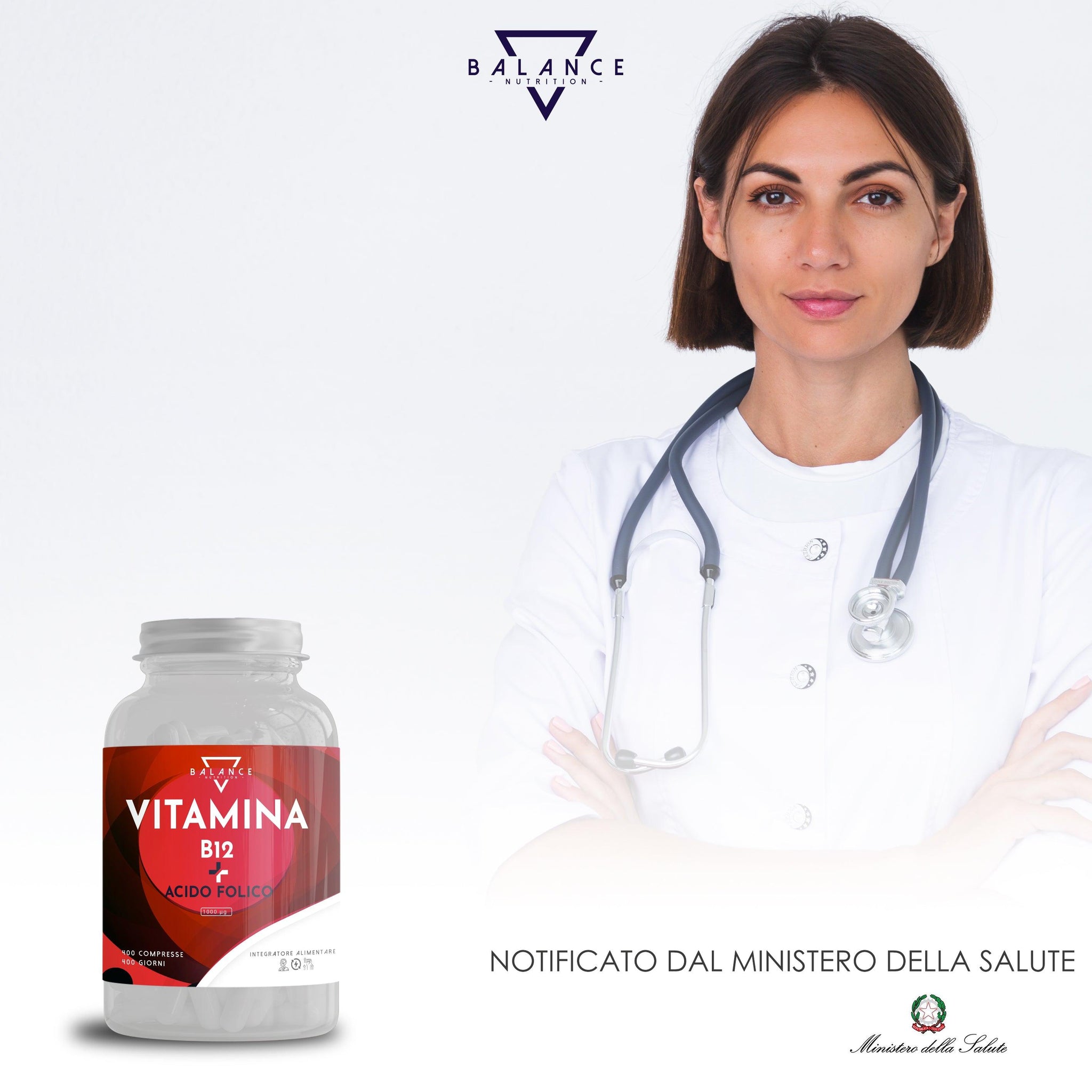 VITAMINA B12 E ACIDO FOLICO - Integratore Alimentare per ridurre stanchezza, supporto in gravidanza e rinforzo del Sistema Immunitario - Balance Nutrition
