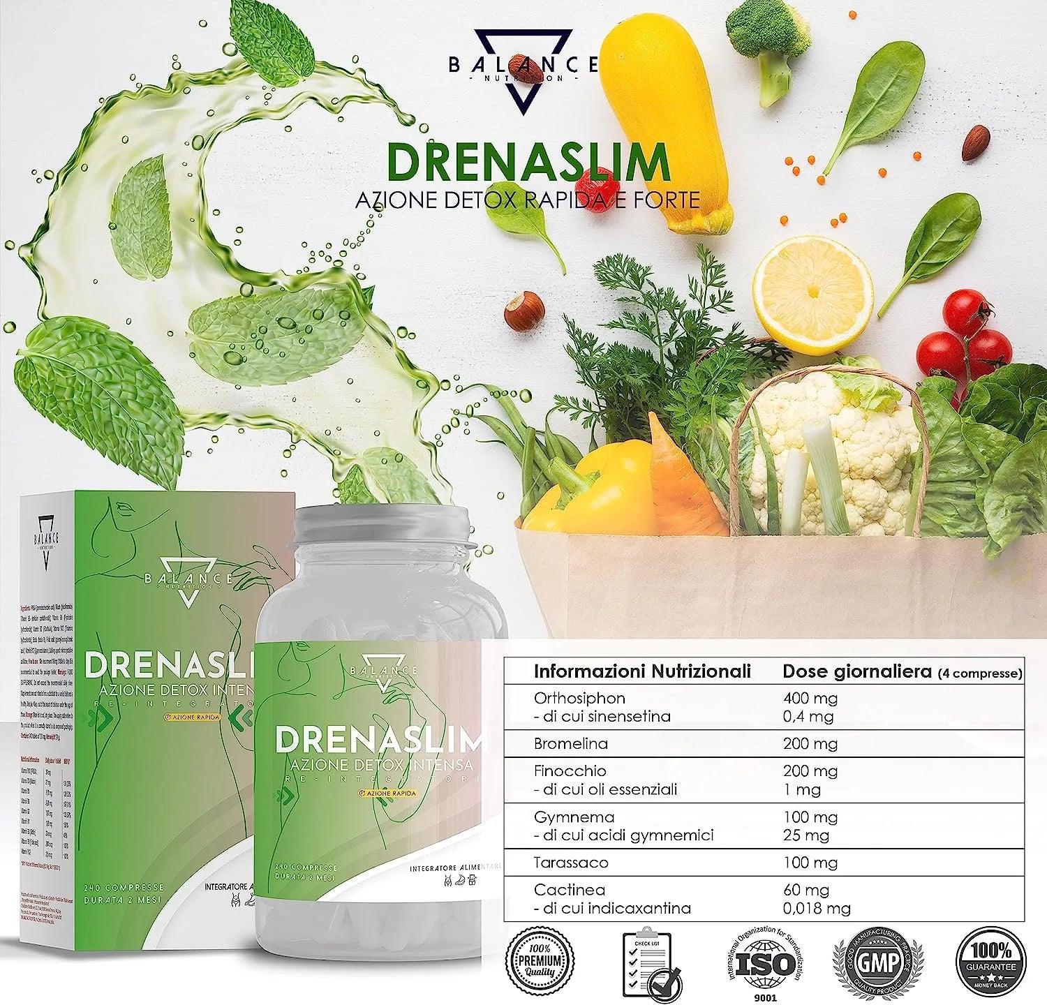 DRENASLIM – Nahrungsergänzungsmittel zur Förderung des Flüssigkeitsabflusses und zur Bekämpfung von Cellulite-Flecken