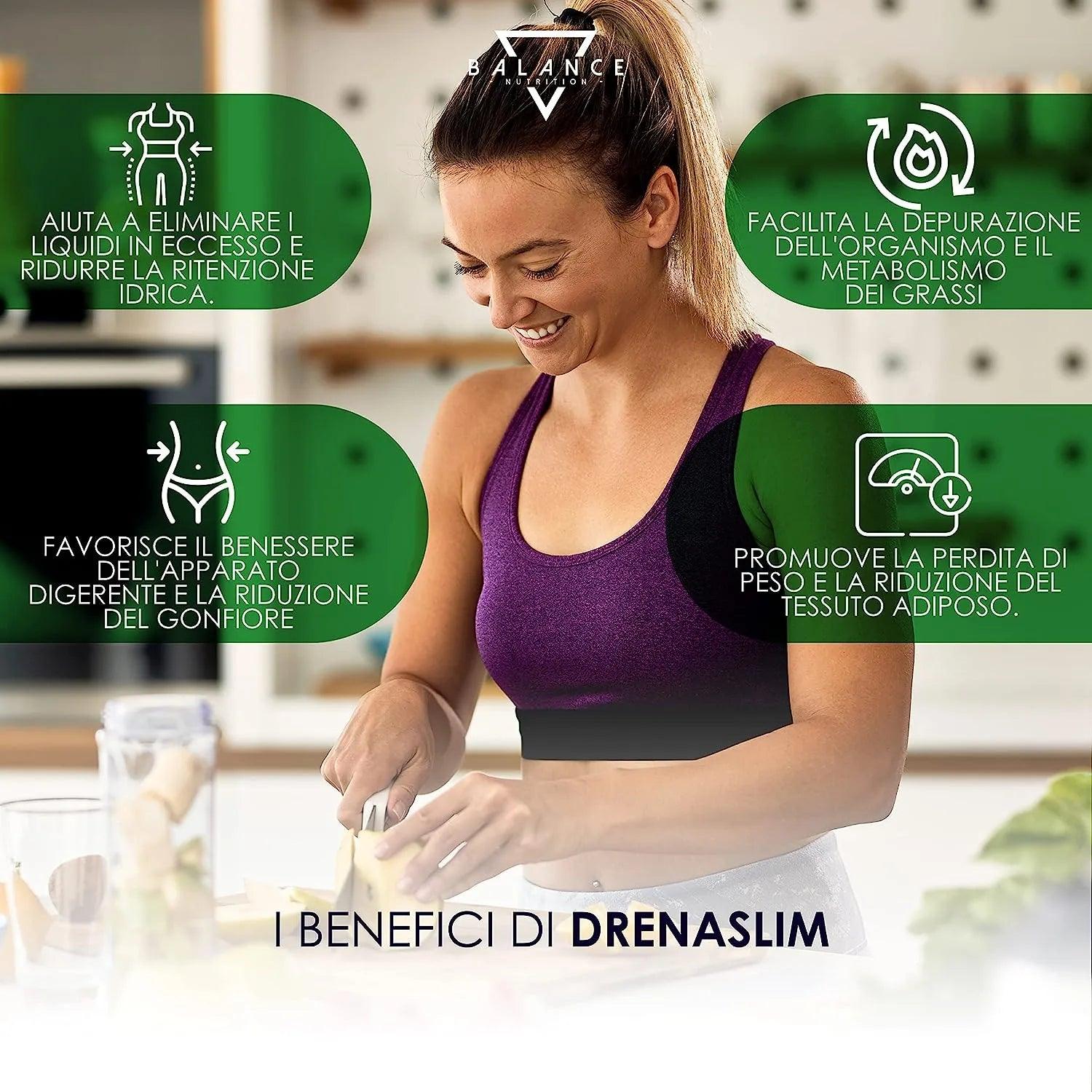 DRENASLIM - Integratore Alimentare per favorire il Drenaggio dei Liquidi e contrastare gli Inestetismi della Cellulite - Balance Nutrition