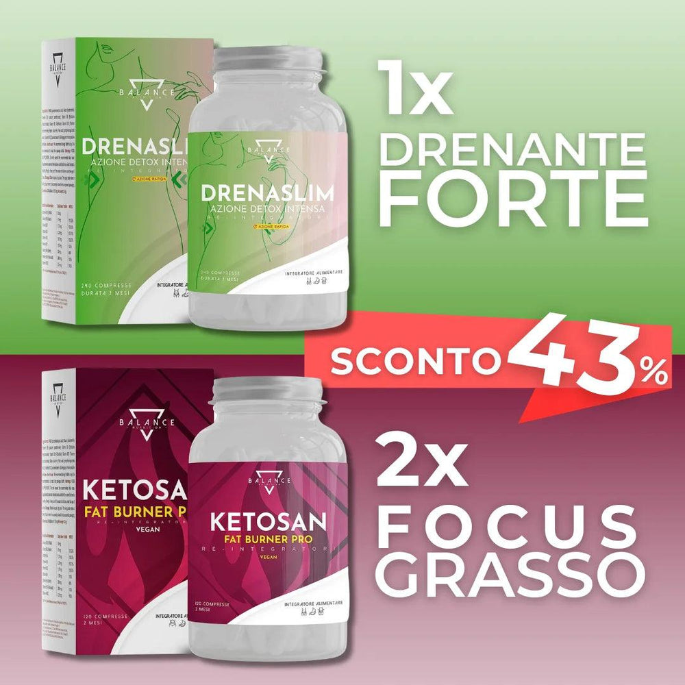 KIT RISPARMIO FIT FAT BURNER® 3X2 - DRENASLIM™ 240 compresse + KETOSAN™ X2 - Balance Nutrition