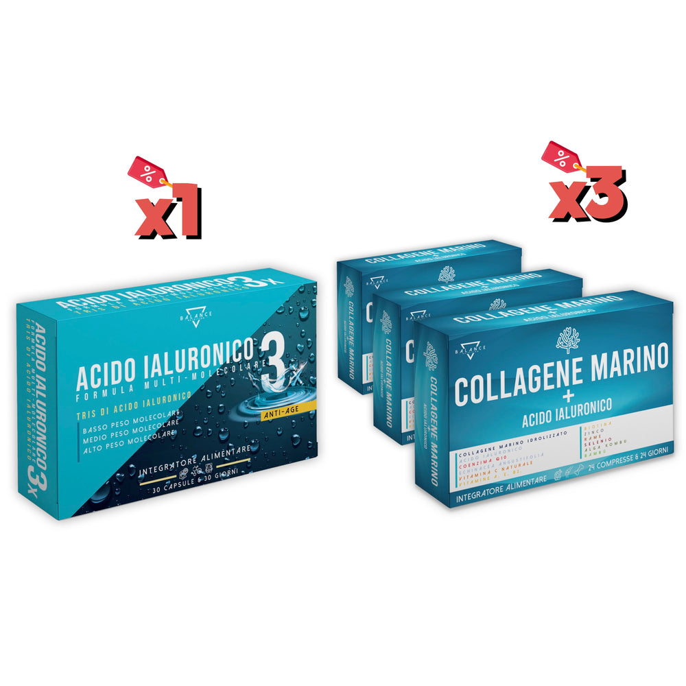 🔵 1 Acido Ialuronico + 3 Collagene Marino 24