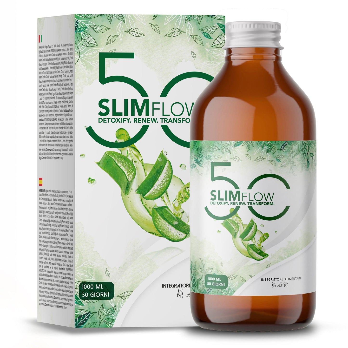 SLIMFLOW 50 DETOX - 50 DOSI | Drenante Forte Dimagrante | Detox Dimagrante Drenante Depurativo Antiossidante | 19 attivi con Bromelina Forte | 1000ml per 50 giorni di trattamento - DURA 3 VOLTE DI PIÙ - Balance Nutrition