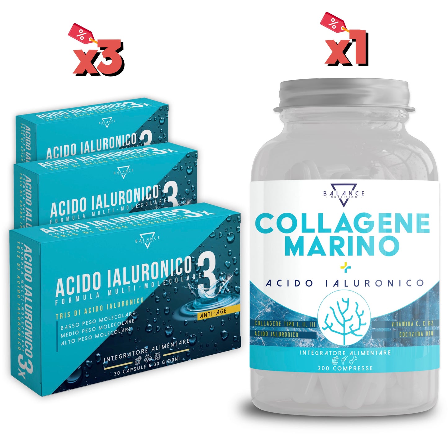 
                  
                    🟠 KIT Collagene Marino 200 compresse + X3 Acido Ialuronico
                  
                
