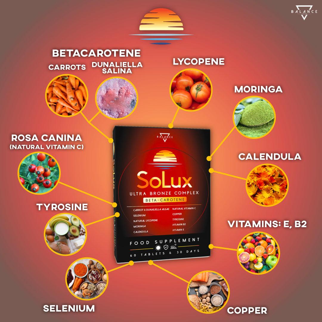 SOLUX™ Complemento alimenticio para un bronceado dorado y saludable