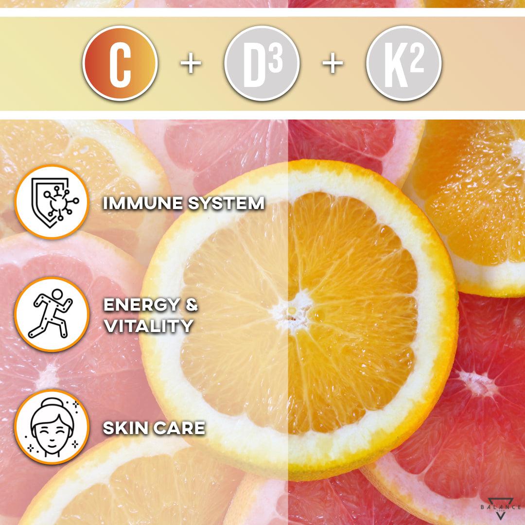 VITAMINA C+D3+K2 MASTICABILE™: Ossa, Cartilagini, Denti e Sistema Immunitario - Balance Nutrition