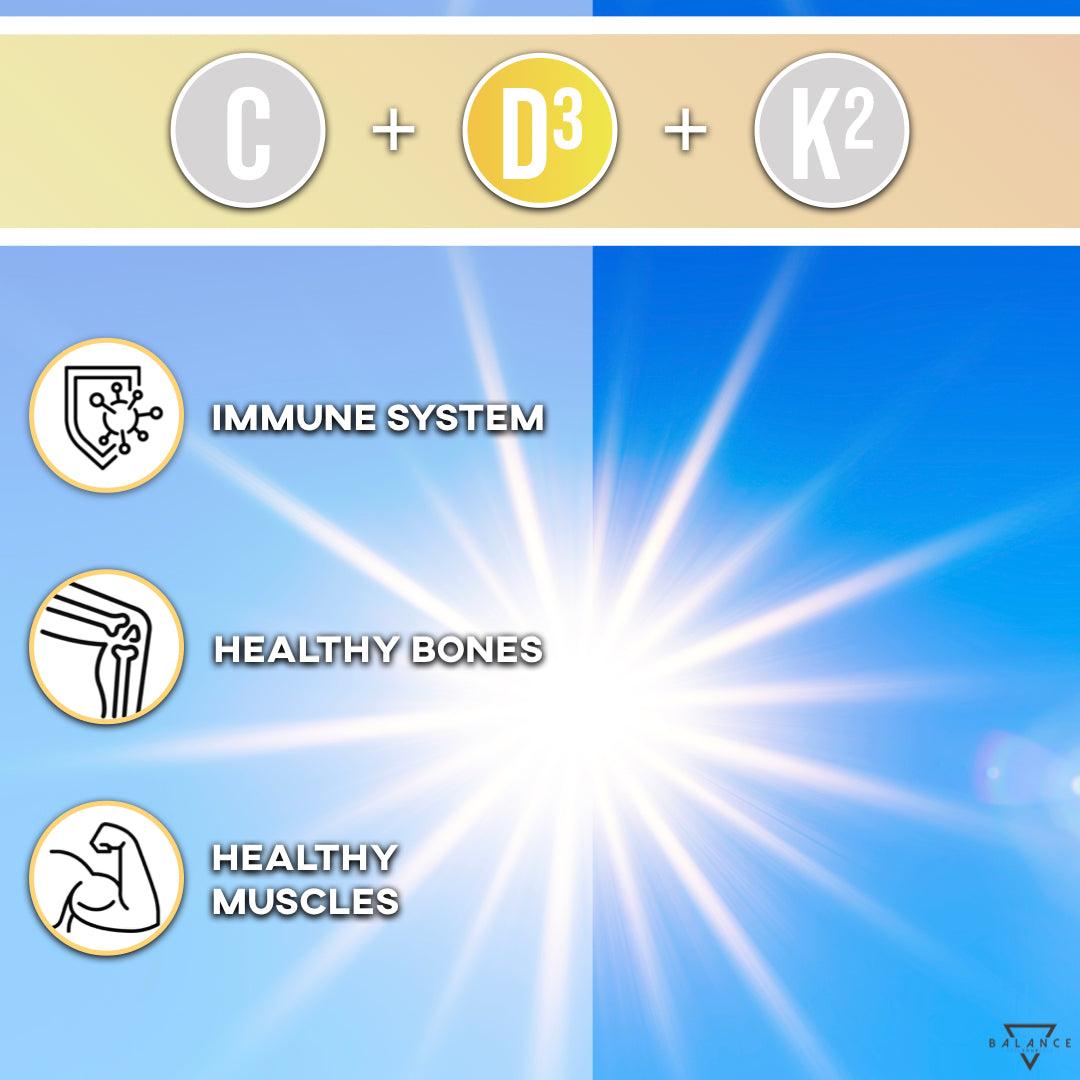 VITAMINA C+D3+K2 MASTICABILE™: Ossa, Cartilagini, Denti e Sistema Immunitario - Balance Nutrition