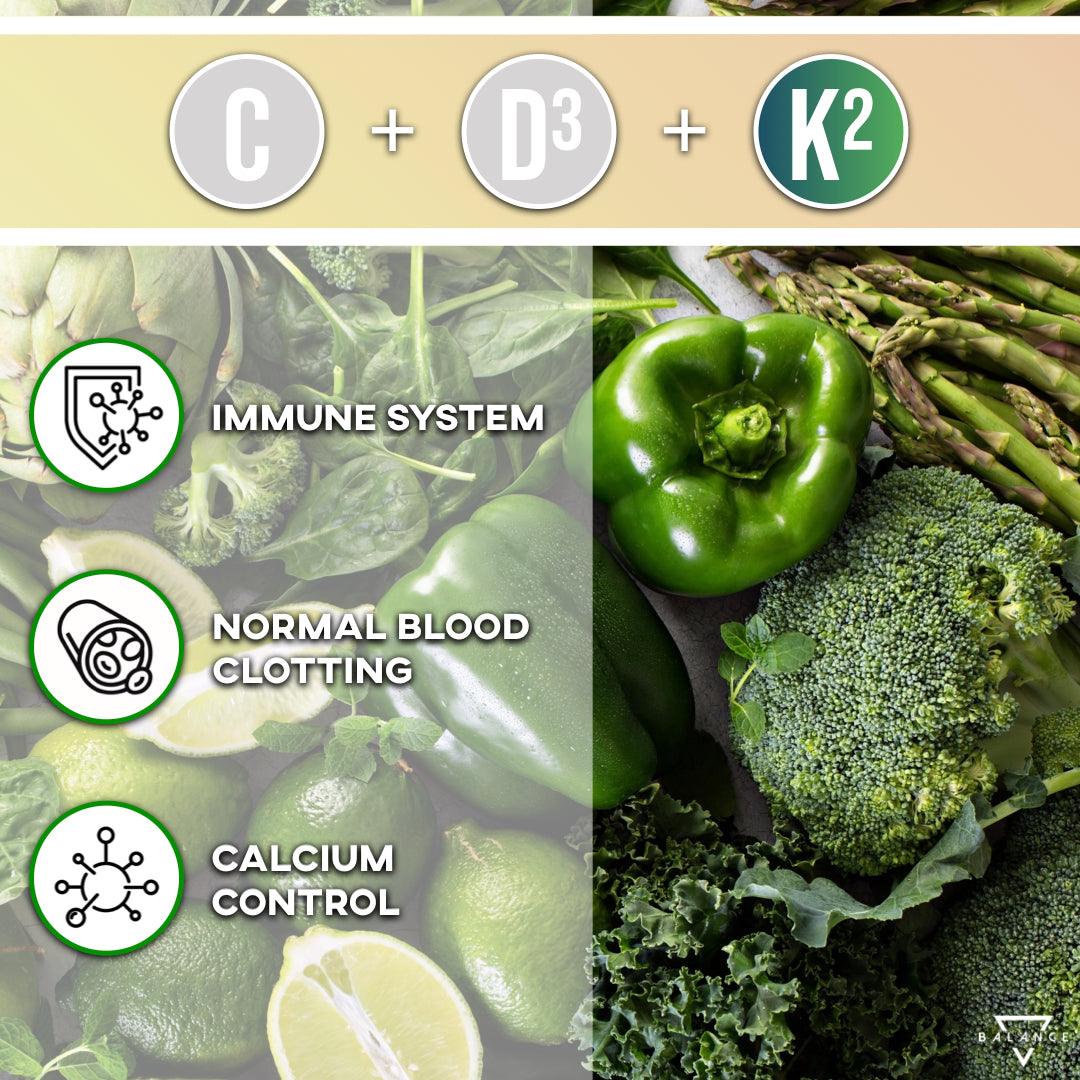 VITAMINA C+D3+K2 MASTICABILE™: Ossa, Cartilagini, Denti e Sistema Immunitario - Balance Nutrition