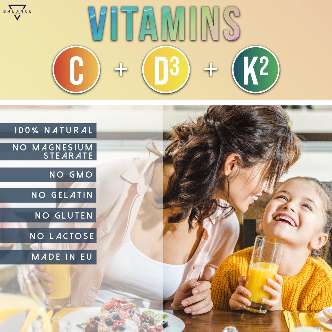 VITAMINA C+D3+K2 MASTICABILE™: Ossa, Cartilagini, Denti e Sistema Immunitario - Balance Nutrition